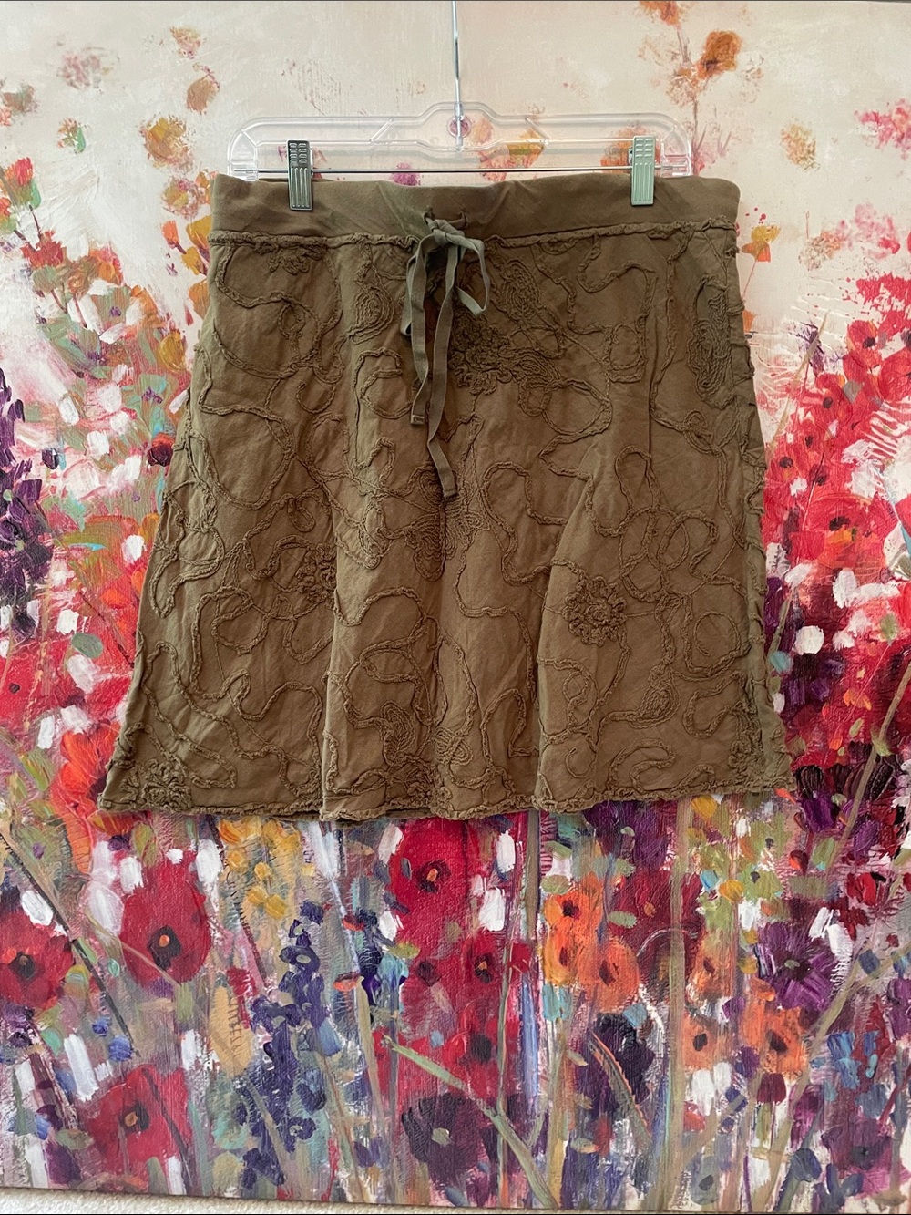 Max Studio Olive Drawstring Mini Skirt